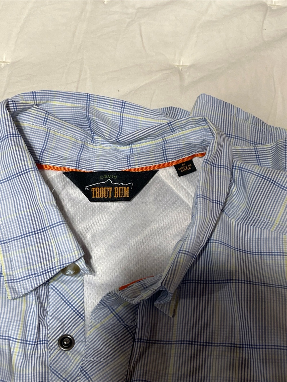 Orvis Trout Bum Men's Light Blue Plaid Fishing Shirt Sz Med